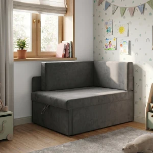 Mała sofa rozkładana narożna dla dzieci z funkcją spania Milavo Grafitowa