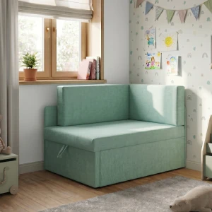 Mała sofa rozkładana narożna dla dzieci z funkcją spania Milavo Miętowa
