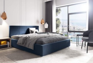 Łóżko tapicerowane 180x200 z materacem Matia Granatowe Metalowy Stelaż