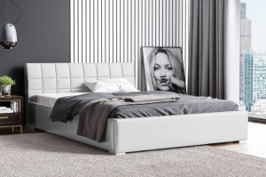 Łóżko tapicerowane z materacem Kendi 140x200 Białe Metalowy Stelaż