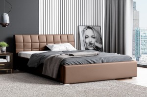 Łóżko tapicerowane z materacem Kendi 140x200 Brązowe Metalowy Stelaż