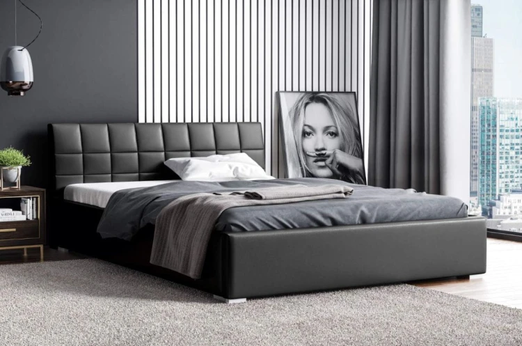 Łóżko tapicerowane z materacem Kendi 160x200 Czarne