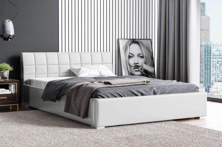 Łóżko tapicerowane Kendi 180x200 Białe Metalowy Stelaż
