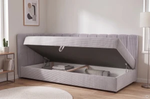 Łóżko kontynentalne 1-osobowe Sovaro Plus 90x200 Sztruks Kremowy