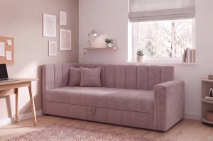 Łóżko jednoosobowe z pojemnikiem Sovaro PRO 80x200 Sztruks Różowy