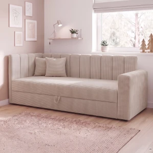 Łóżko jednoosobowe z pojemnikiem Sovaro PRO 90x200 Sztruks Kremowy
