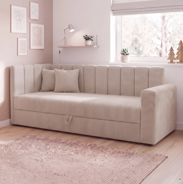Łóżko z podłokietnikiem Sovaro PRO PLUS 80x180 Sztruks Kremowy