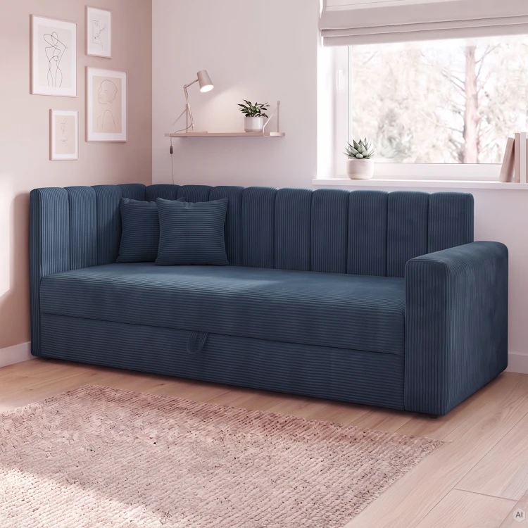 Łóżko z podłokietnikiem Sovaro PRO PLUS 80x180 Sztruks Granatowy