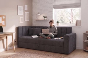 Łóżko z podłokietnikiem Sovaro PRO PLUS 90x200 Sztruks Szary
