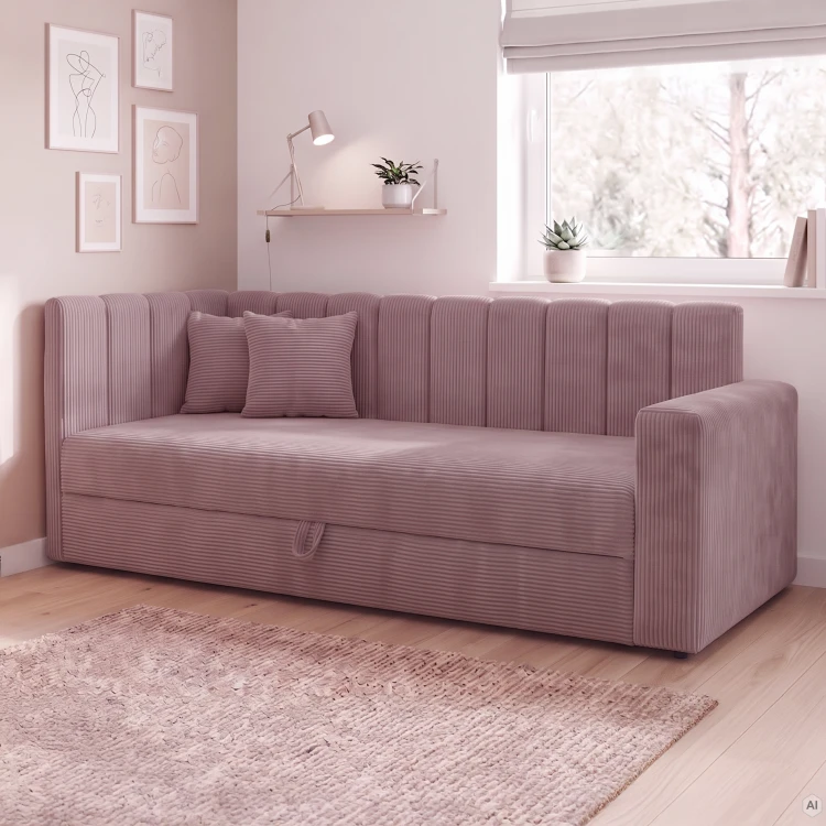 Łóżko z podłokietnikiem Sovaro PRO PLUS 90x200 Sztruks Różowy