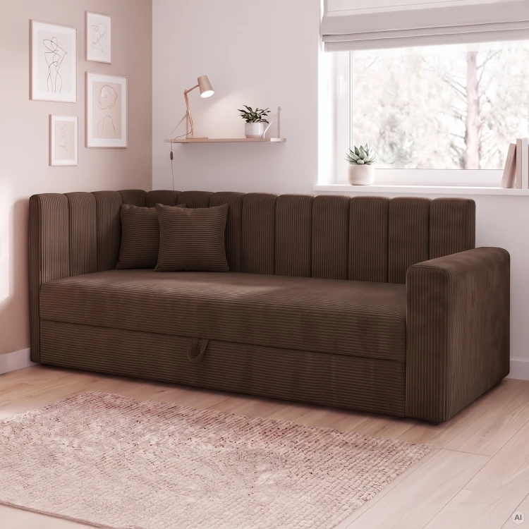Łóżko z podłokietnikiem Sovaro PRO PLUS 90x200 Sztruks Brązowy