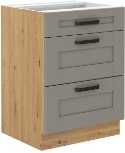 Szafka stojąca do kuchni z 3 szufladami LUNA 60 D 3S Gliniasty Szary/Dąb Artisan