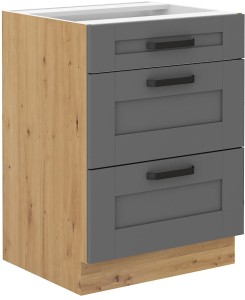 Szafka stojąca do kuchni z 3 szufladami LUNA 60 D 3S Szary/Dąb Artisan