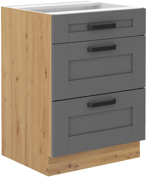 Szafka stojąca do kuchni z 3 szufladami LUNA 60 D 3S Szary/Dąb Artisan