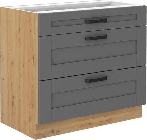 Szafka stojąca do kuchni z 3 szufladami LUNA 80 D 3S Szary/Dąb Artisan