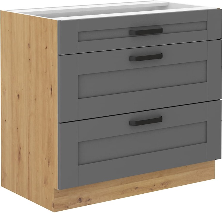 Szafka stojąca do kuchni z 3 szufladami LUNA 80 D 3S Szary/Dąb Artisan