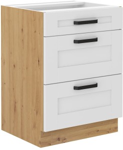 Szafka stojąca do kuchni z 3 szufladami LUNA 60 D 3S Biały/Dąb Artisan