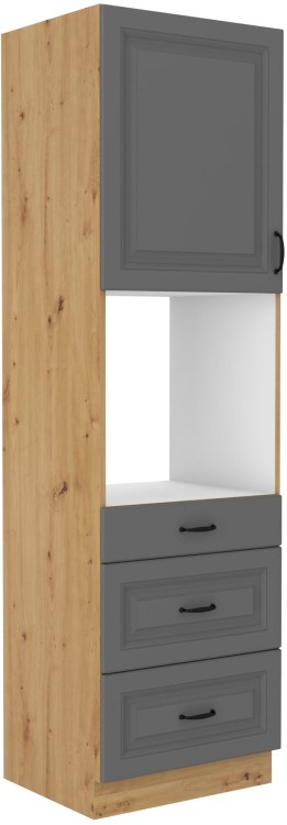 Szafka kominowa do kuchni z szufladami na piekarnik STILO 60 DPS-210 3S 1F Szary/Dąb Artisan