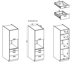 Szafka kominowa do kuchni z szufladami na piekarnik STILO 60 DPS-210 3S 1F Biały/Biały