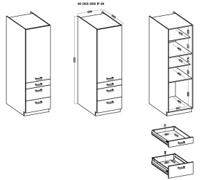 Szafka kominowa do kuchni z 3 szufladami VIGO 60 DKS-210 3S 1F Połysk Biały/Lancelot