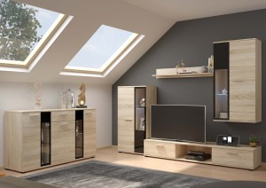 Meblościanka pod telewizor Salsa SO01 z komodą SO20 3D 2S Dąb Sonoma