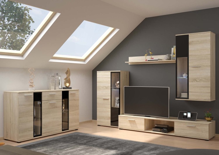 Meblościanka pod telewizor Salsa SO01 z komodą SO20 3D 2S Dąb Sonoma