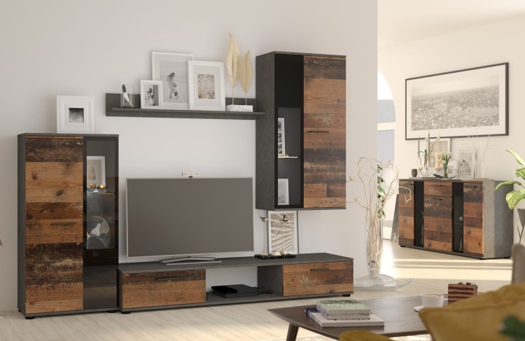 Meblościanka pod telewizor Salsa OLDMAT01 z komodą OLDMAT20 3D 2S Old Style/Matera