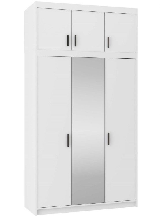 Szafa trzydrzwiowa z lustrem i nadstawką Elena Biała