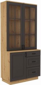 Kredens Flawia GRAR komoda 100 1D 3S z witryną 100 2D Grafit/Artisan