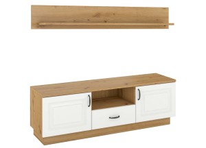 Szafka Flawia WHAR RTV 2D 1S z półką wiszącą Biały/Dąb Artisan