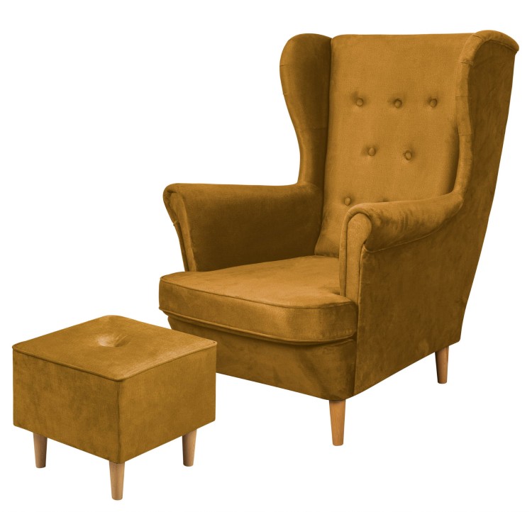 Zestaw wypoczynkowy Floki fotel z podnóżkiem Złoty