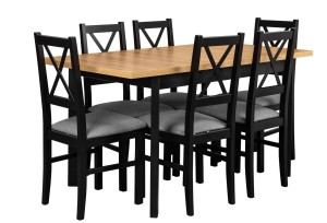 Stół rozkładany z 6 krzesłami L003 Czarny/Dąb Grandson