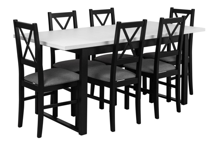 Stół rozkładany z 6 krzesłami L005 Czarny/Biały