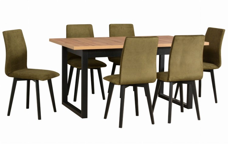 Stół 140/180x80 z 6 krzesłami L007 Czarny/Dąb Grandson