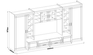 Meblościanka z witryną Paris WH01 z 2 komodami 3D 2S i 2D 2S Biały/Dąb Sonoma