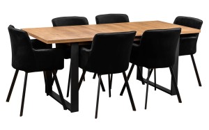 Stół z 6 krzesłami Y061 Czarny/Dąb Lefkas