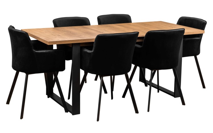 Stół z 6 krzesłami Y061 Czarny/Dąb Lefkas