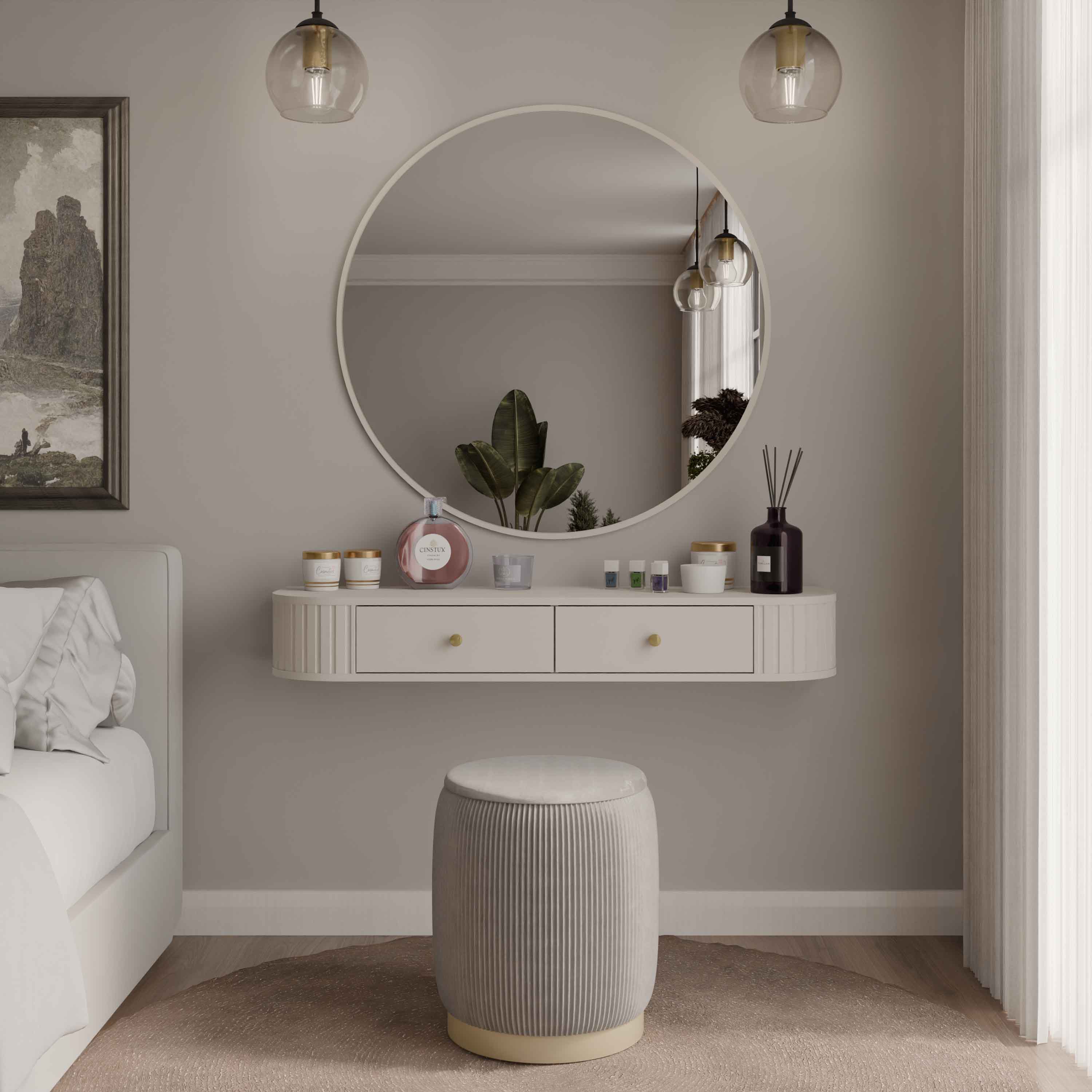 Lustro okragłe wiszące do toaletki 100cm Flana 701 Beżowe