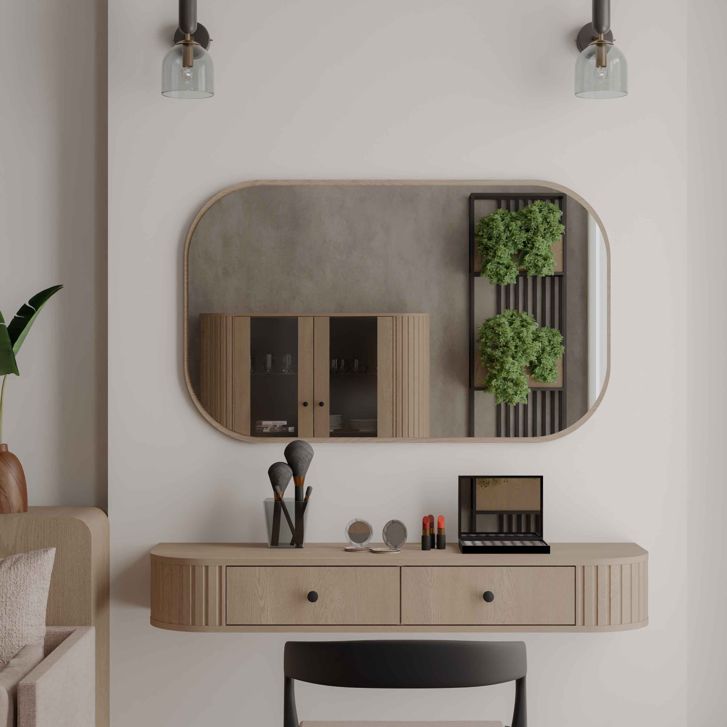 Prostokątne lustro wiszące do toaletki z zaokrąglonymi narożnikami Flana 702 Dąb Cremona