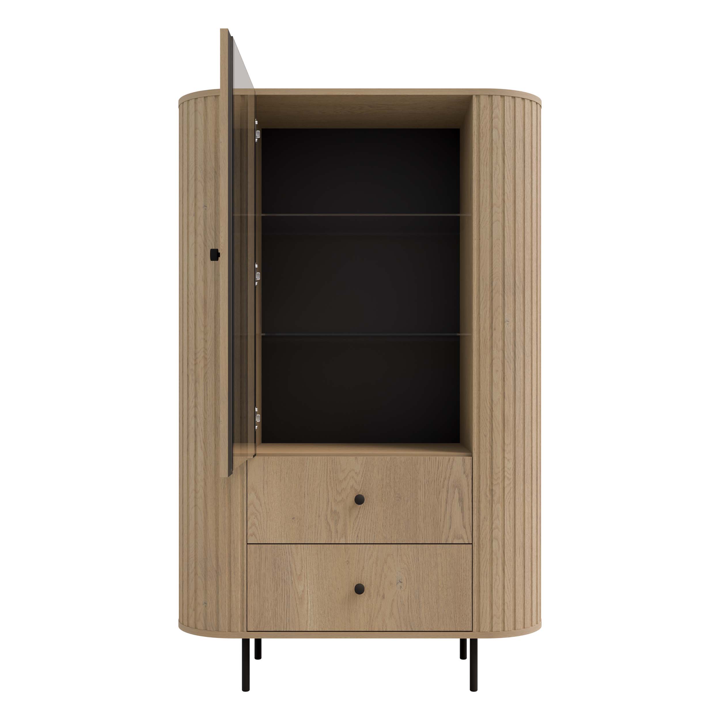 Witryna do salonu z przeszklonymi drzwiami i dwoma szufladami Flana 112 1F2S Dąb Cremona