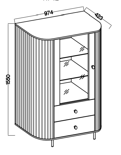 Witryna do salonu z przeszklonymi drzwiami i dwoma szufladami Flana 112 1F2S Dąb Cremona