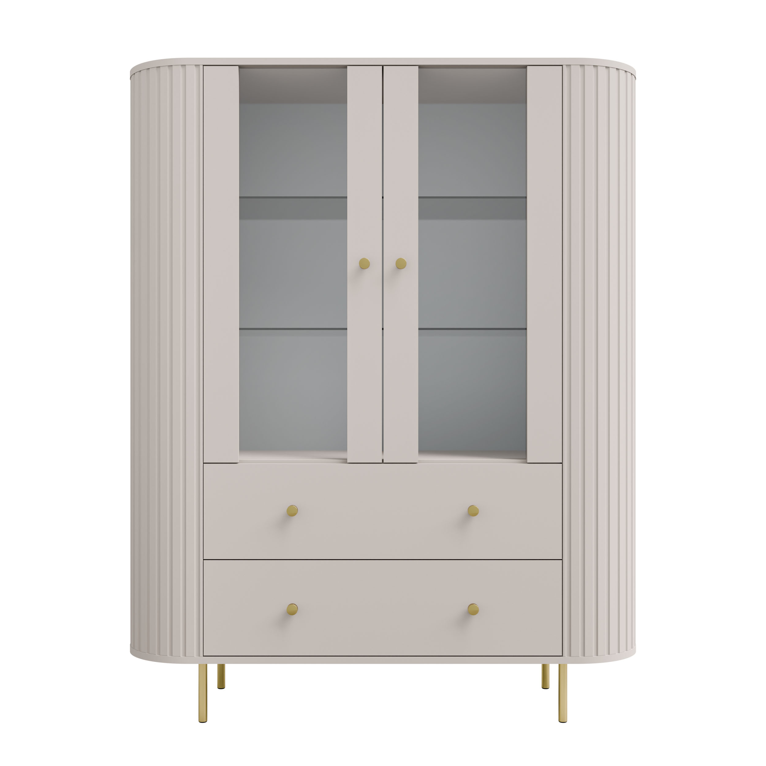 Witryna do salonu z przeszklonymi drzwiami i dwoma szufladami Flana 122 2F2S Beżowa