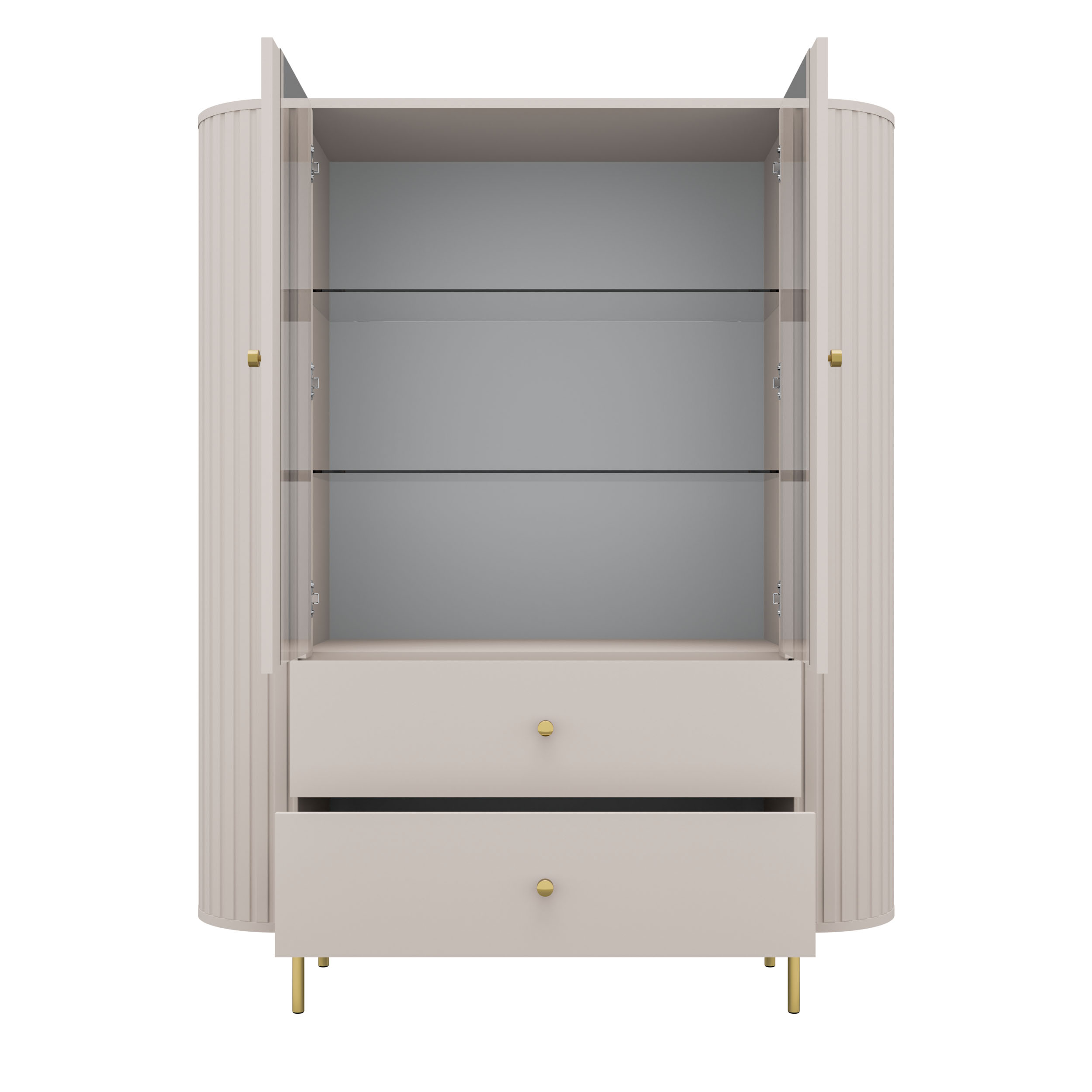 Witryna do salonu z przeszklonymi drzwiami i dwoma szufladami Flana 122 2F2S Beżowa