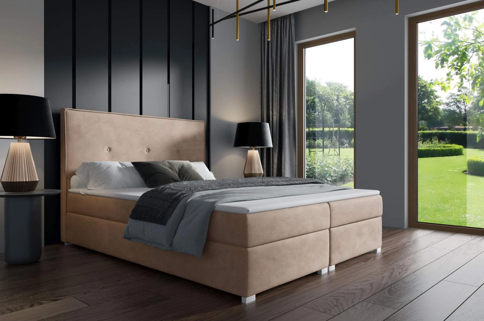 Łóżko kontynentalne z pojemnikiem 180x200 Larmo Beżowe