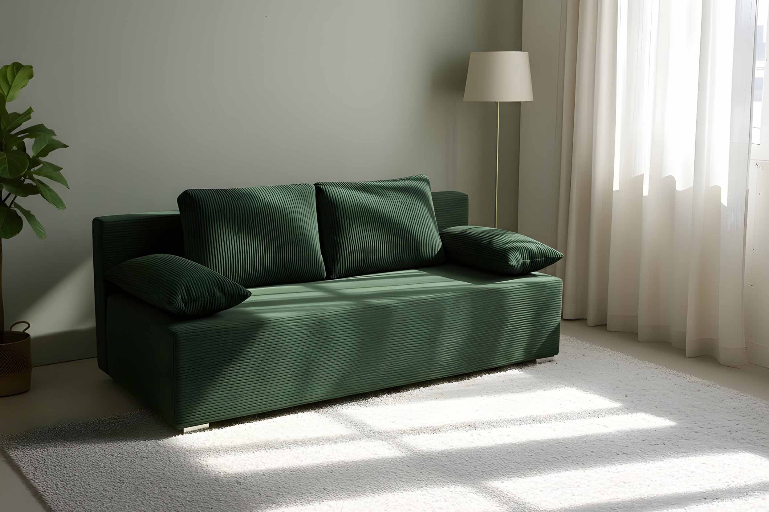 Kanapa rozkładana z funkcją spania Lunera Prima 2 sztruks zielona