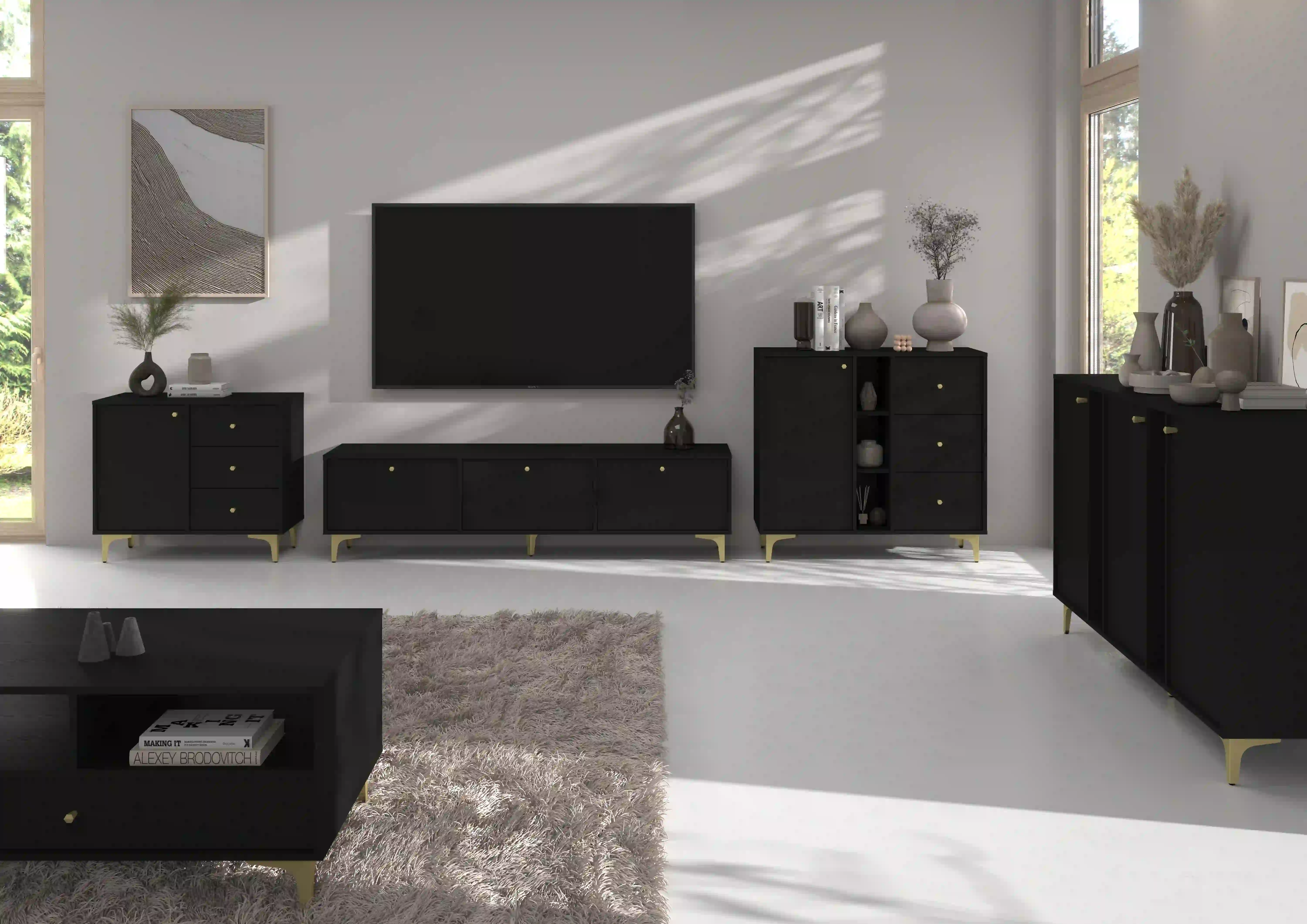Komoda z szufladami do salonu Sakai 1F 3S T814 Czarny