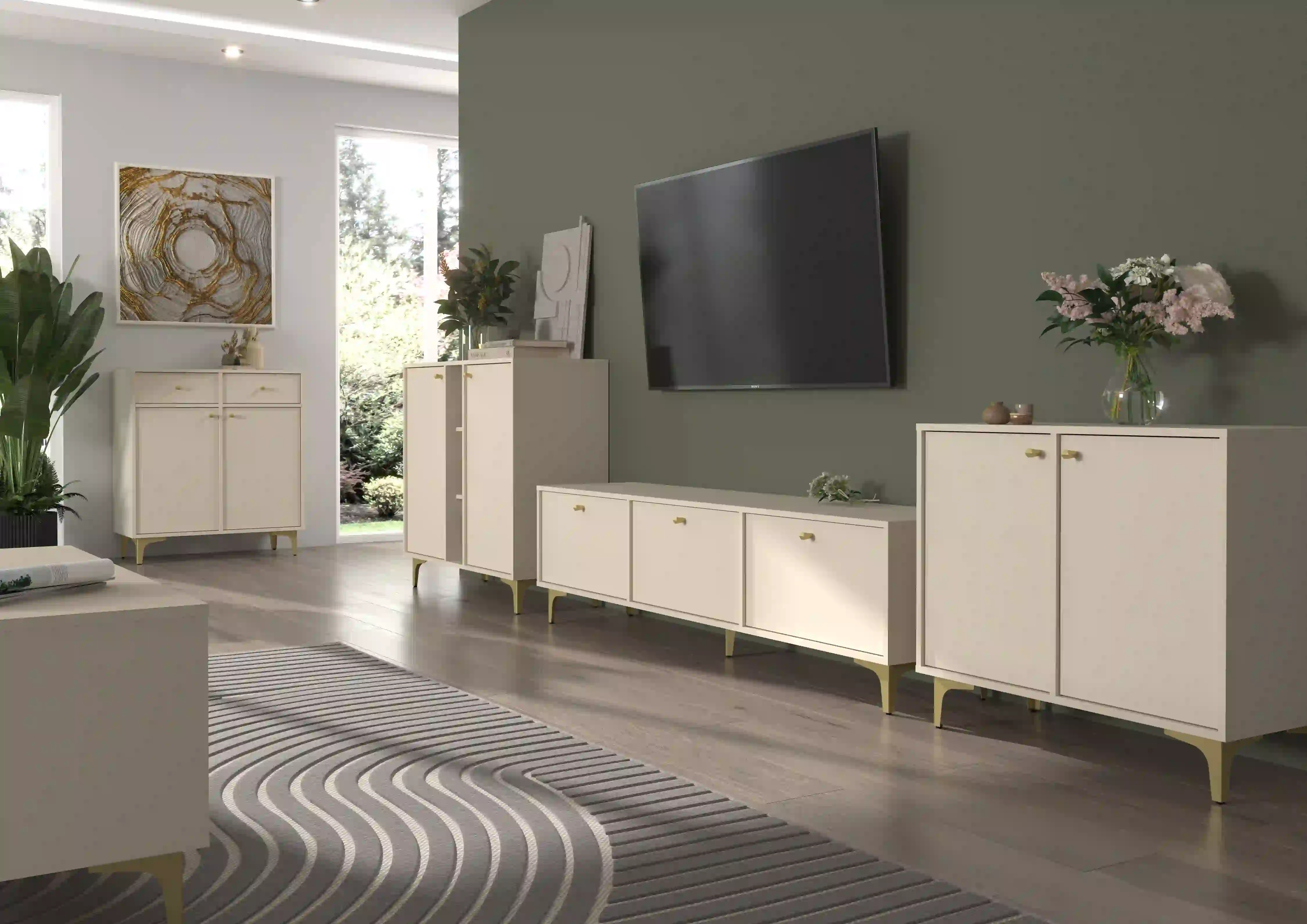 Komoda z szufladami do salonu Sakai 2F 2S T826 Beżowy