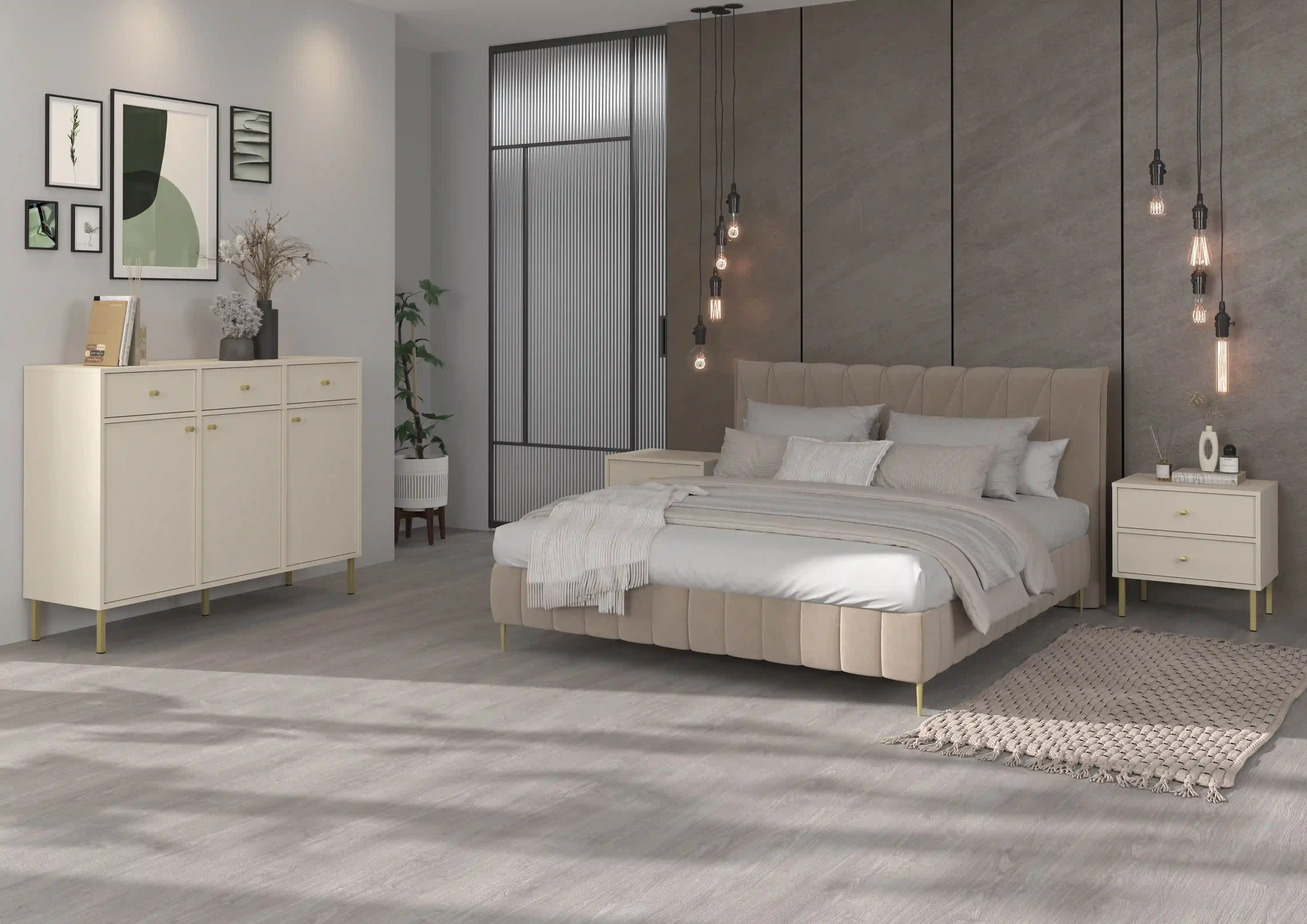 Komoda z szufladami do salonu Sakai 3F 3S T827 Beżowy