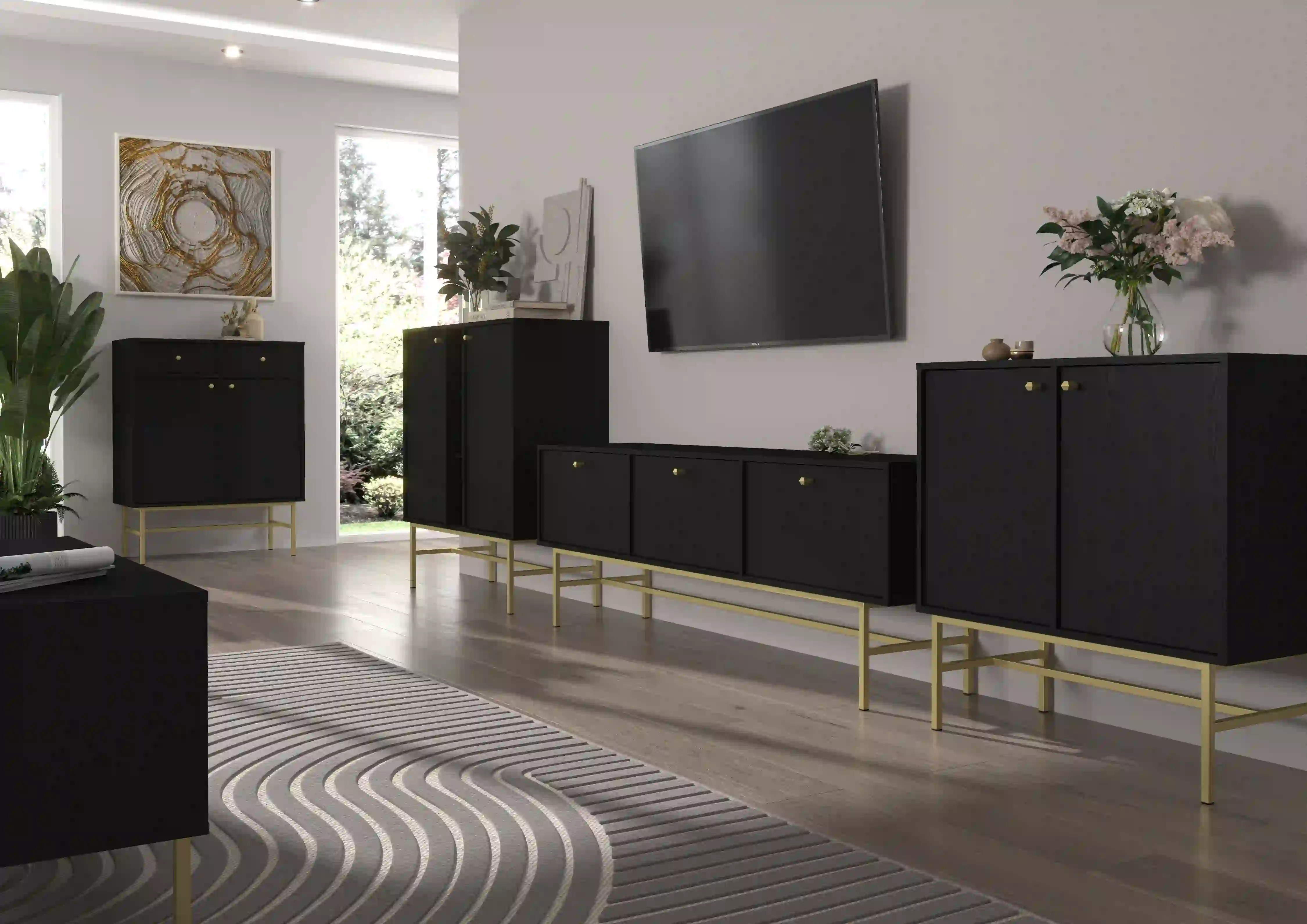 Komoda dwudrzwiowa do salonu Sakai 2F T822 Czarny