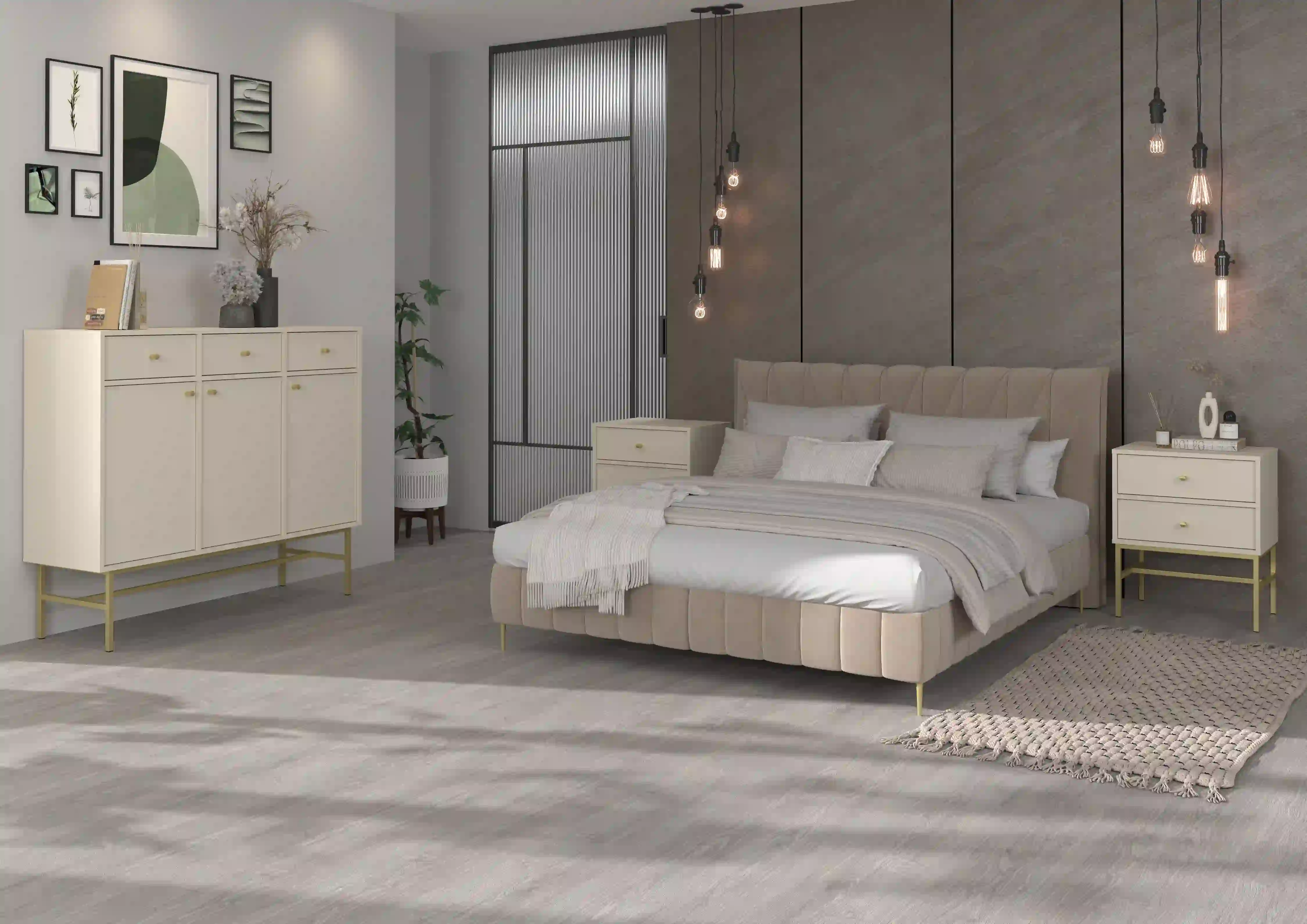 Komoda z szufladami do salonu Sakai 3F 3S T827 Beżowy